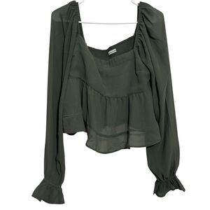 Abercrombie & Fitch Flowy Olive Green Long Sleeve Blouse